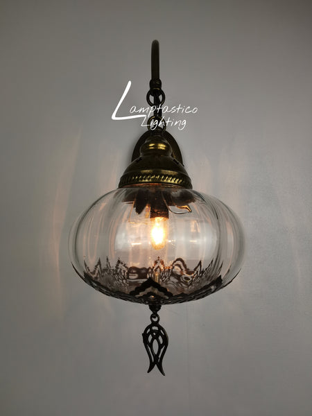 Turkish Single Blown Clear Glass Oval Wall Light