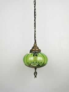 Turkish Lime Blown Glass Hanging Lamp with Brass Finish, Single Pendant Light