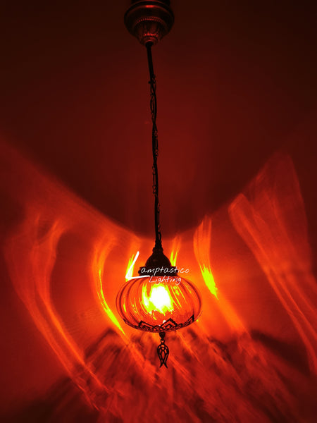 Turkish Red Blown Glass Hanging Lamp with Brass Finish, Single Pendant Light