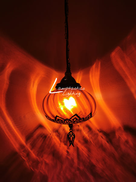 Turkish Red Blown Glass Hanging Lamp with Brass Finish, Single Pendant Light