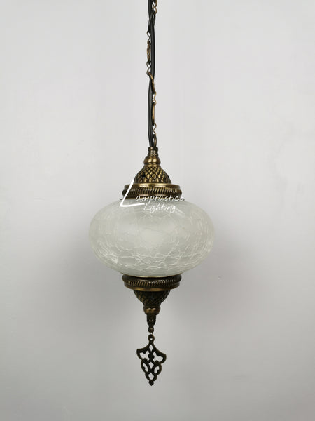 Turkish Crackle Glass Hanging Lamp with Brass Finish, Single Pendant Light