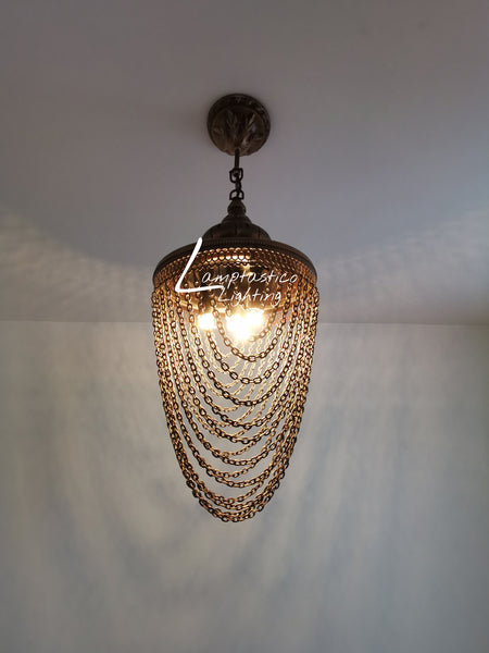 4 -Light Metal Chain Chandelier Brass Finish