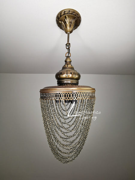 4 -Light Metal Chain Chandelier Brass Finish