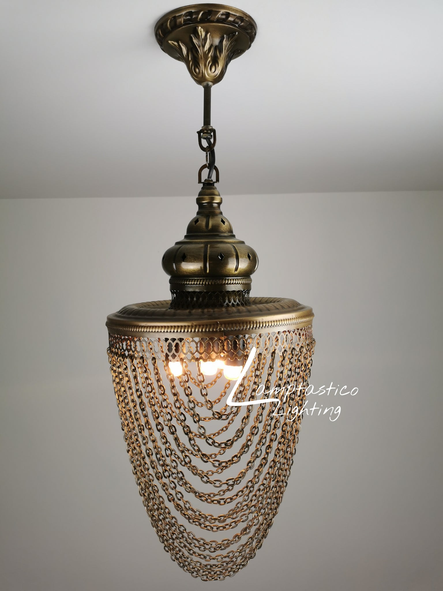4 -Light Metal Chain Chandelier Brass Finish