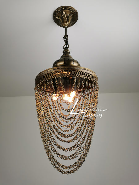 4 -Light Metal Chain Chandelier Brass Finish