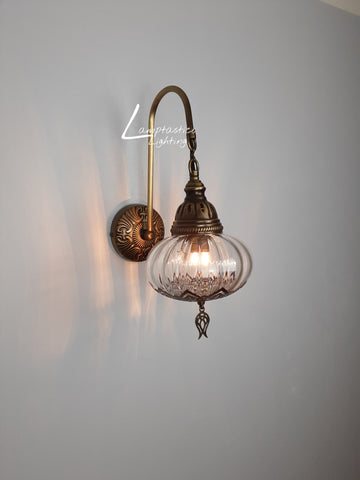 Turkish Single Blown Clear Glass Round Wall Light