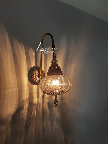 Turkish Single Blown Clear Glass Round Wall Light