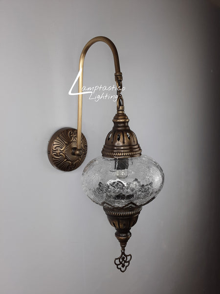 Turkish Single Crackle Clear Glass Round Wall Light