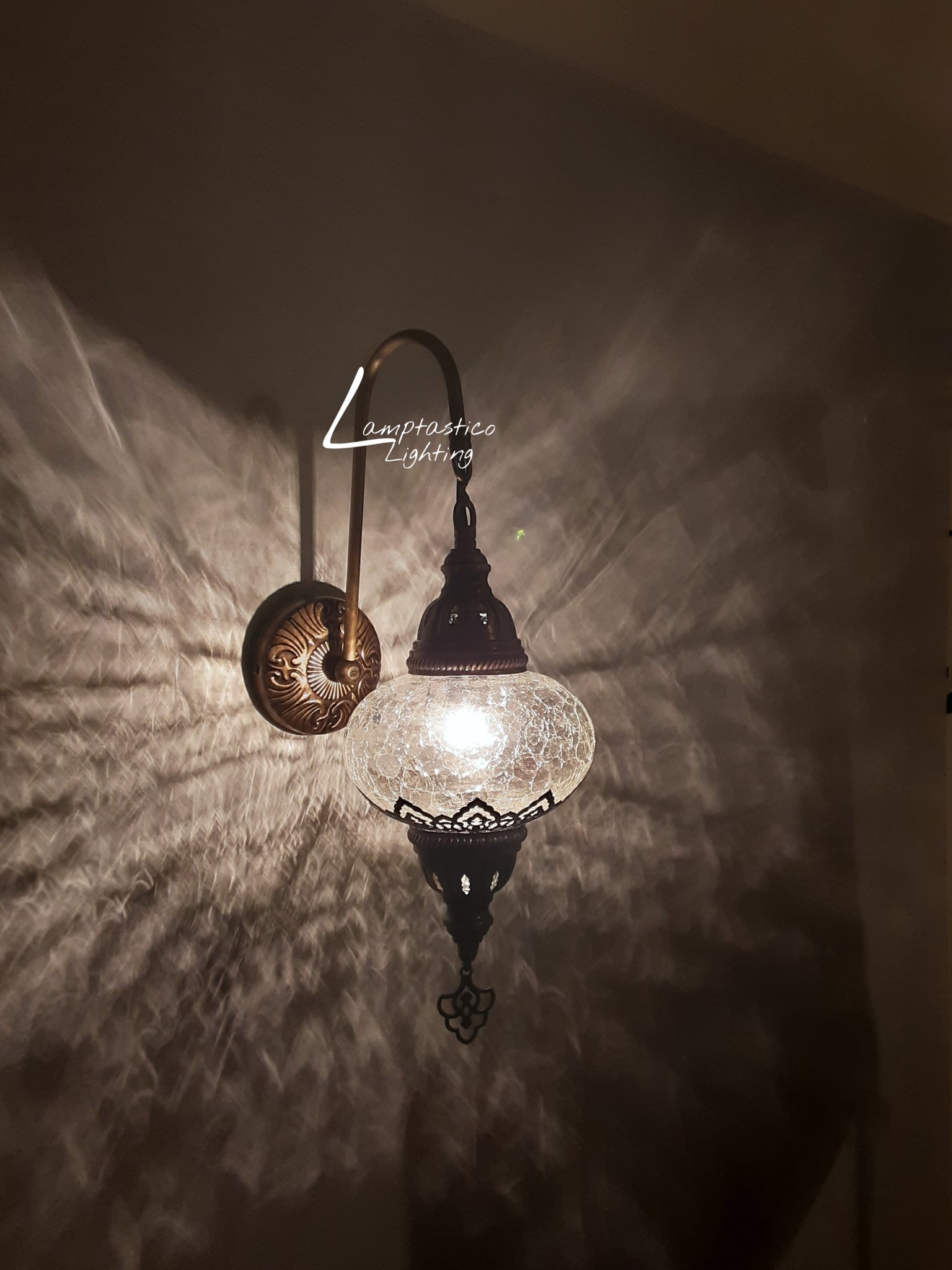 Turkish Single Crackle Clear Glass Round Wall Light