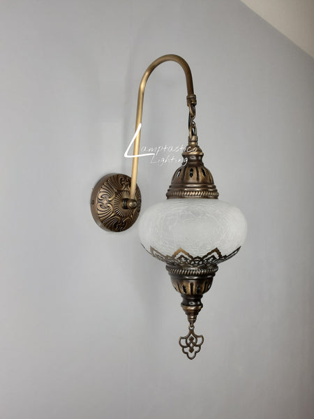 Turkish Crackle White Glass Single Round Wall Light