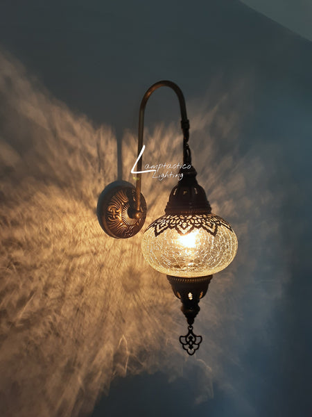 Turkish Crackle Clear Glass Single Round Wall Light