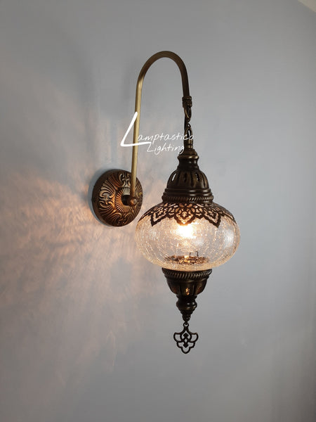 Turkish Crackle Clear Glass Single Round Wall Light