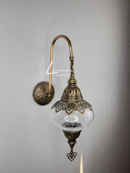 Turkish Crackle Clear Glass Single Round Wall Light