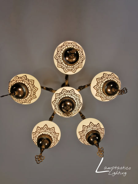 Turkish Matt White Glass 6 Globe Chandelier