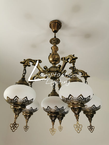 Turkish Matt White Glass 6 Globe Chandelier