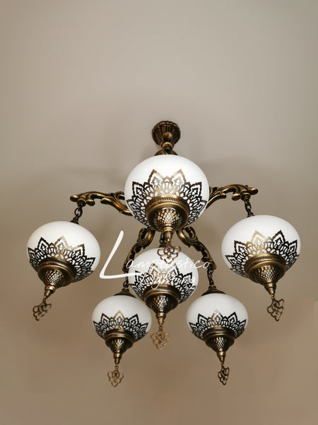 Turkish Matt White Glass 6 Globe Chandelier