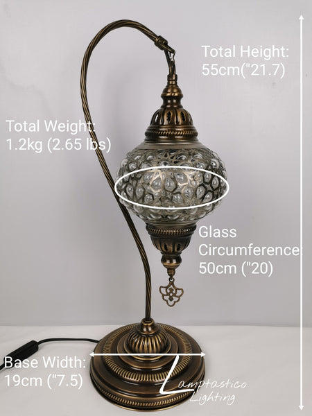 Luxurious Large Turkish Moroccan Swan Neck Blown Pressed Glass Table Lamp