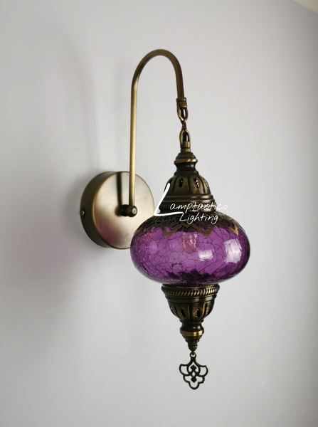 Turkish Single Purple Crackle Glass Round Wall Light