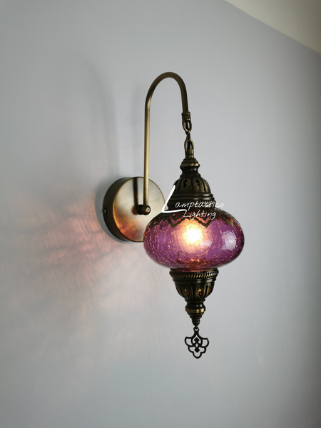 Turkish Single Purple Crackle Glass Round Wall Light