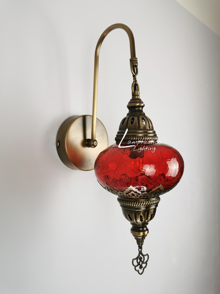 Turkish Single Red Crackle Glass Round Wall Light