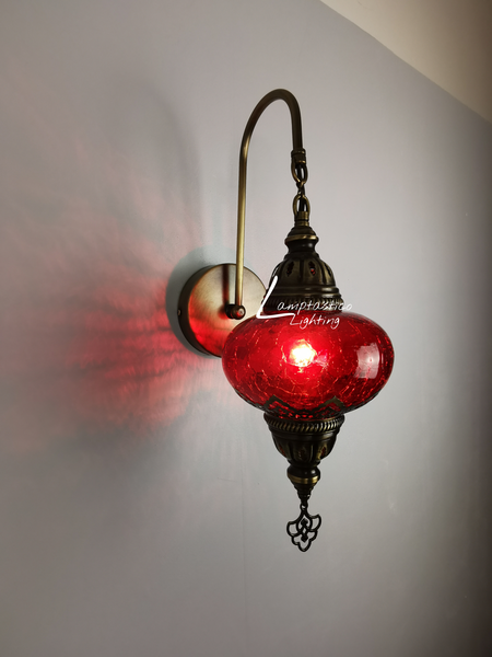 Turkish Single Red Crackle Glass Round Wall Light