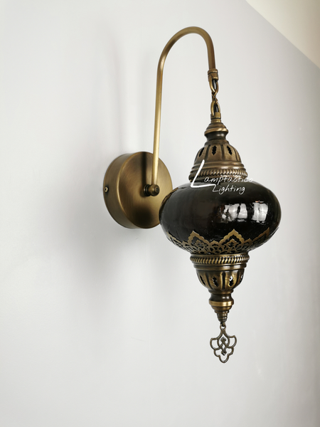 Turkish Single Purple Aubergine Crackle Glass Round Wall Light