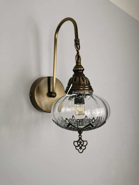 Turkish Single Blown Clear Glass Round Wall Light