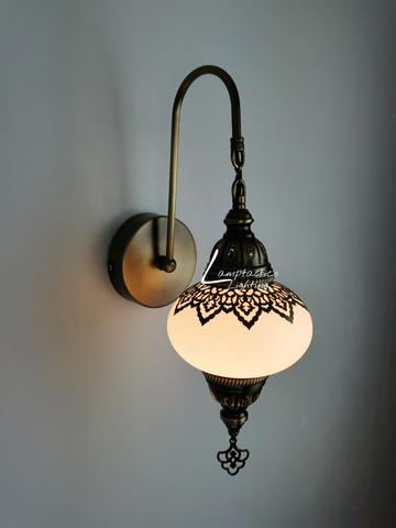 Turkish Single White Matt Glass Round Wall Light