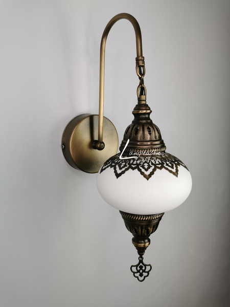 Turkish Single White Matt Glass Round Wall Light