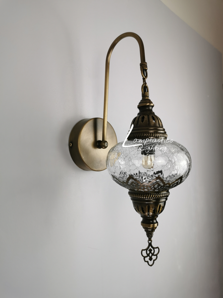 Turkish Single Crackle Clear Glass Round Wall Light