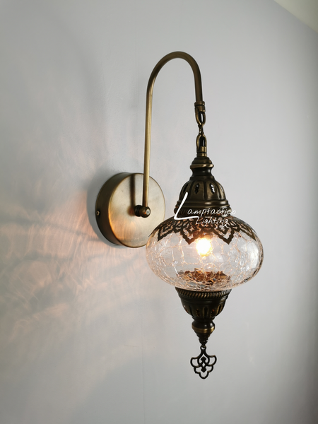 Turkish Single Crackle Clear Glass Round Wall Light