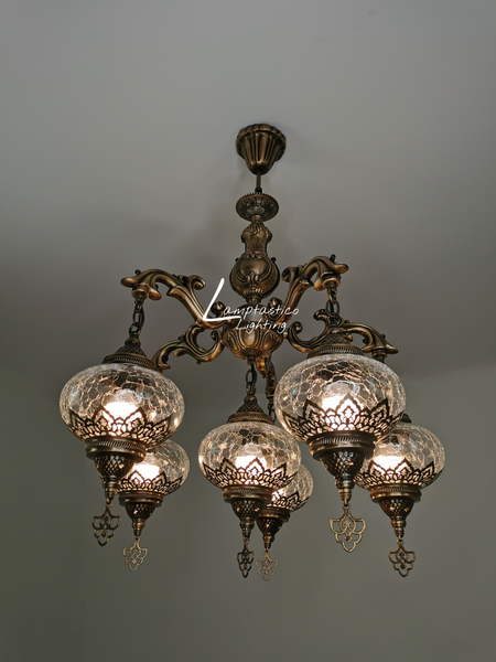 Turkish Crackle Clear Glass 6 Globe Chandelier