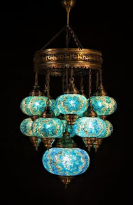 Large Modern Turkish Mosaic Glass Chandelier