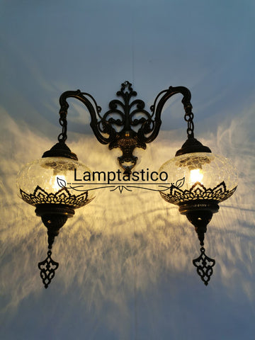 Turkish Morrocan Crackle Glass Double Wall Light, Wall Sconce