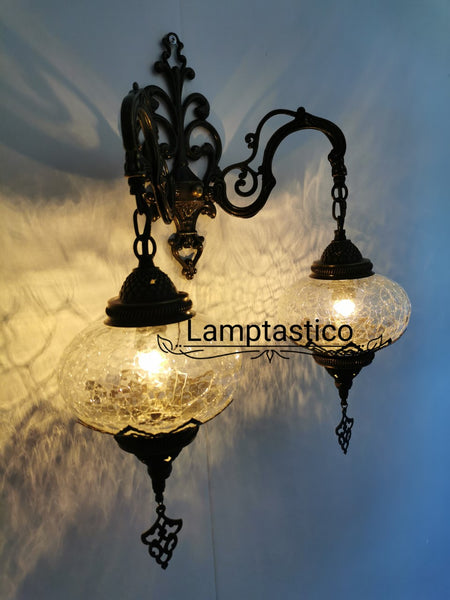 Turkish Morrocan Crackle Glass Double Wall Light, Wall Sconce