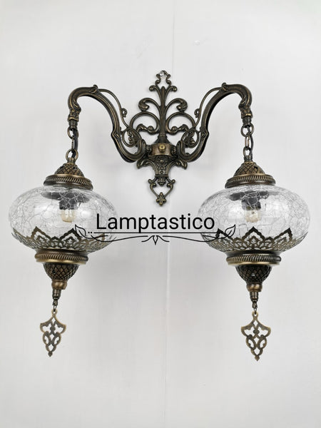 Turkish Morrocan Crackle Glass Double Wall Light, Wall Sconce