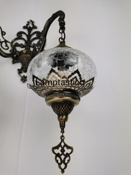Turkish Morrocan Crackle Glass Double Wall Light, Wall Sconce