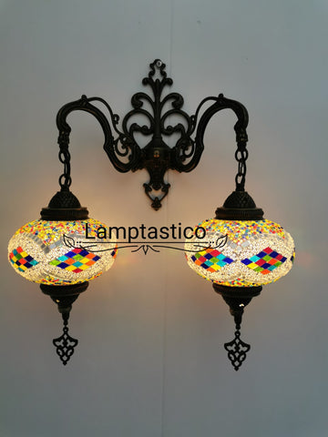 Turkish Moroccan Mosaic Double Wall Light, Wall Sconce