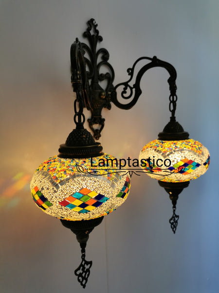 Turkish Moroccan Mosaic Double Wall Light, Wall Sconce
