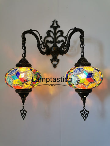 Turkish Moroccan Mosaic Double Wall Light, Wall Sconce