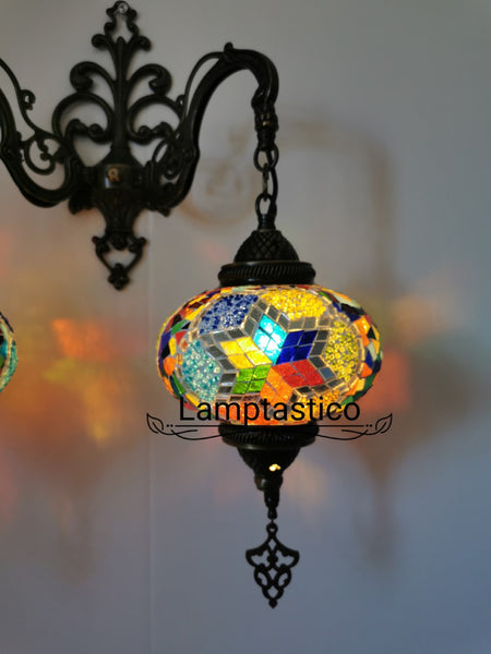 Turkish Moroccan Mosaic Double Wall Light, Wall Sconce