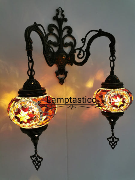 Turkish Moroccan Mosaic Medium Glass Double Wall Light, Wall Sconce