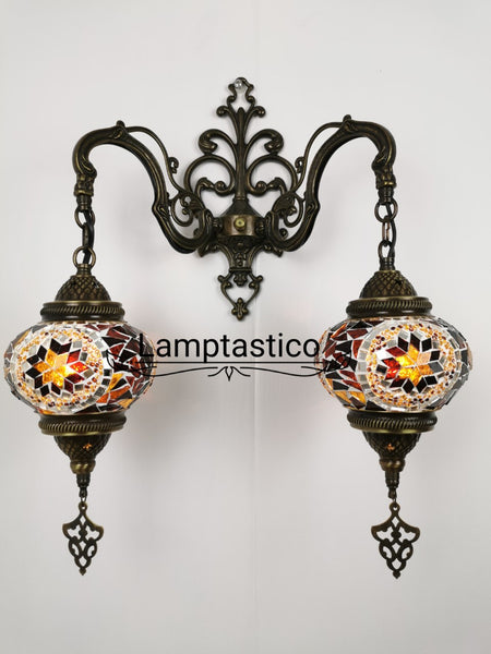 Turkish Moroccan Mosaic Medium Glass Double Wall Light, Wall Sconce