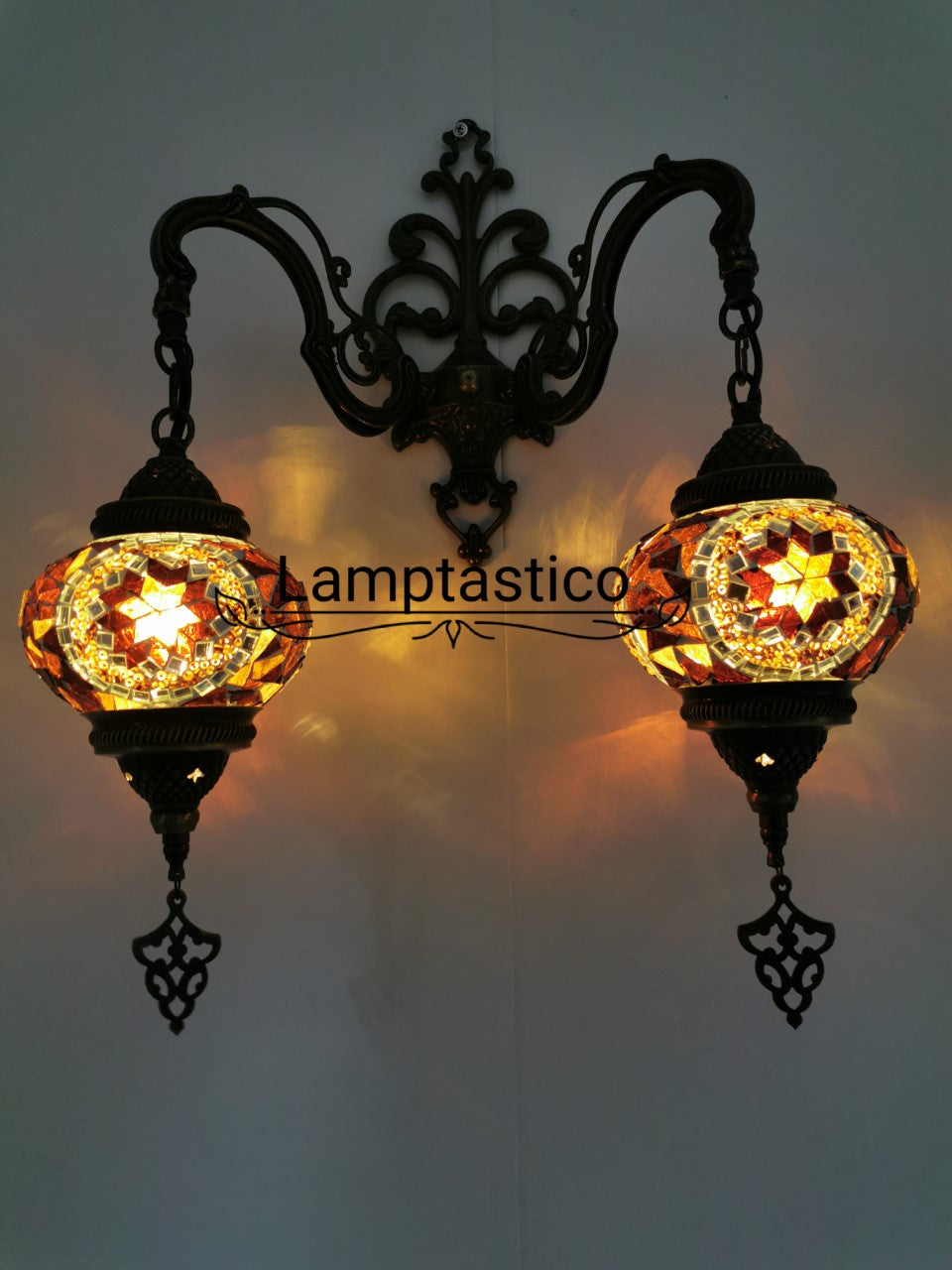 Turkish Moroccan Mosaic Medium Glass Double Wall Light, Wall Sconce