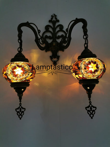 Turkish Moroccan Mosaic Medium Glass Double Wall Light, Wall Sconce