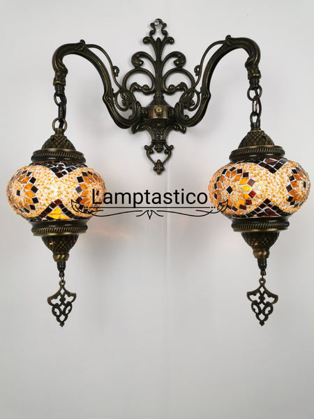 Turkish Moroccan Mosaic Medium Glass Double Wall Light, Wall Sconce