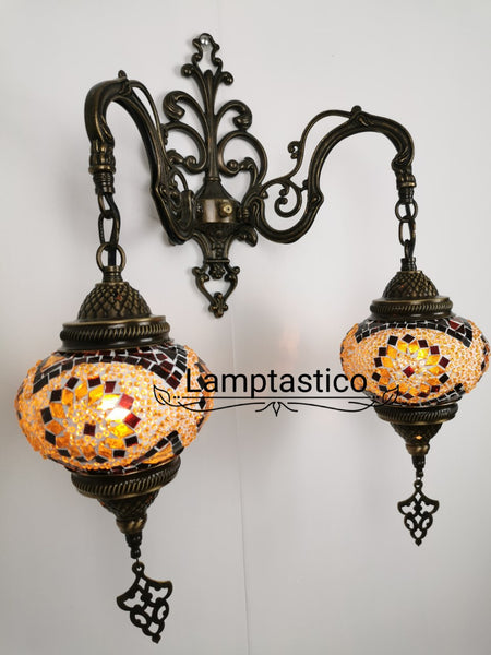 Turkish Moroccan Mosaic Medium Glass Double Wall Light, Wall Sconce