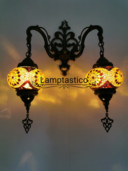 Turkish Moroccan Mosaic Medium Glass Double Wall Light, Wall Sconce