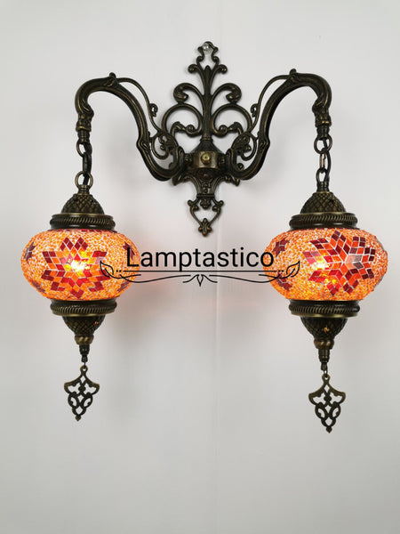 Turkish Moroccan Mosaic Medium Glass Double Wall Light, Wall Sconce