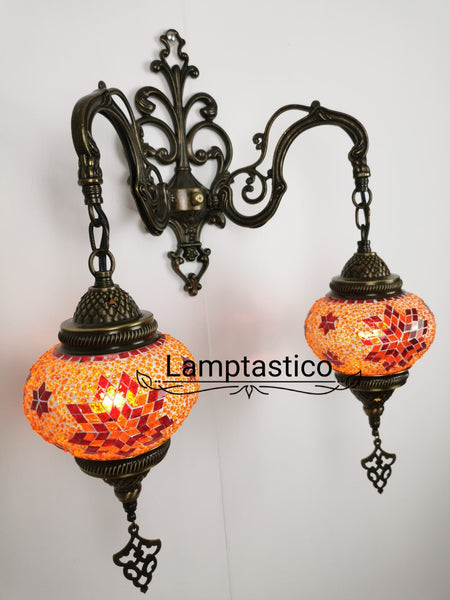 Turkish Moroccan Mosaic Medium Glass Double Wall Light, Wall Sconce